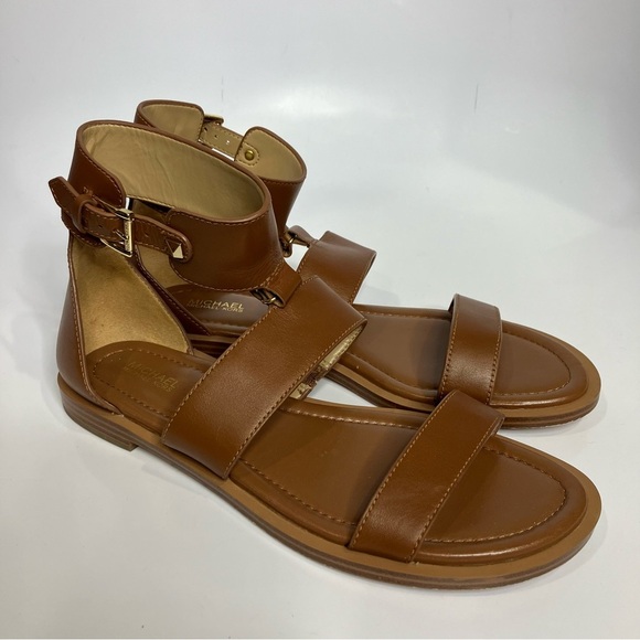 Michael Kors Amos gladiator Sandals brown leather women’s size 9.5 summer preppy - Picture 1 of 7